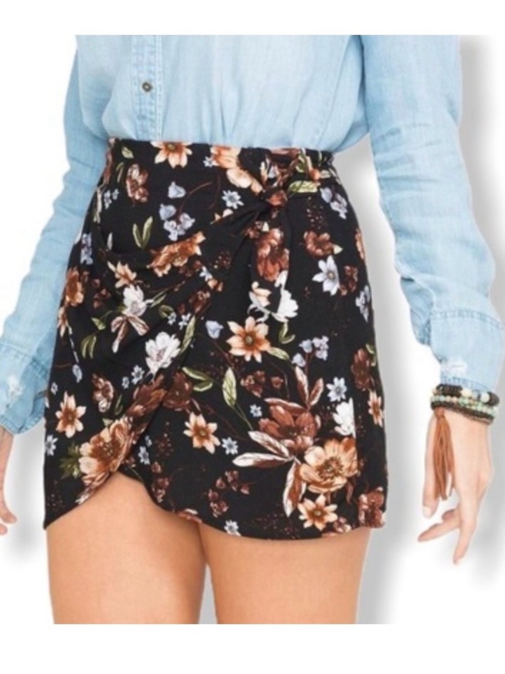 Sage The Label Black Floral Wrap Mini Skirt